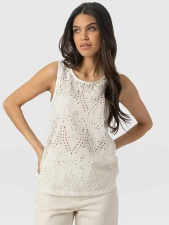 T-shirts & Tanks|Saint and Sofia Sophia Contrast Tank - White Broderie