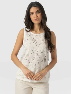 T-shirts & Tanks|Saint and Sofia Sophia Contrast Tank - White Broderie