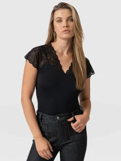 T-shirts & Tanks|Saint and Sofia Sophia Lace Tee - Black