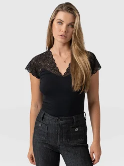T-shirts & Tanks|Saint and Sofia Sophia Lace Tee - Black