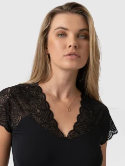 T-shirts & Tanks|Saint and Sofia Sophia Lace Tee - Black
