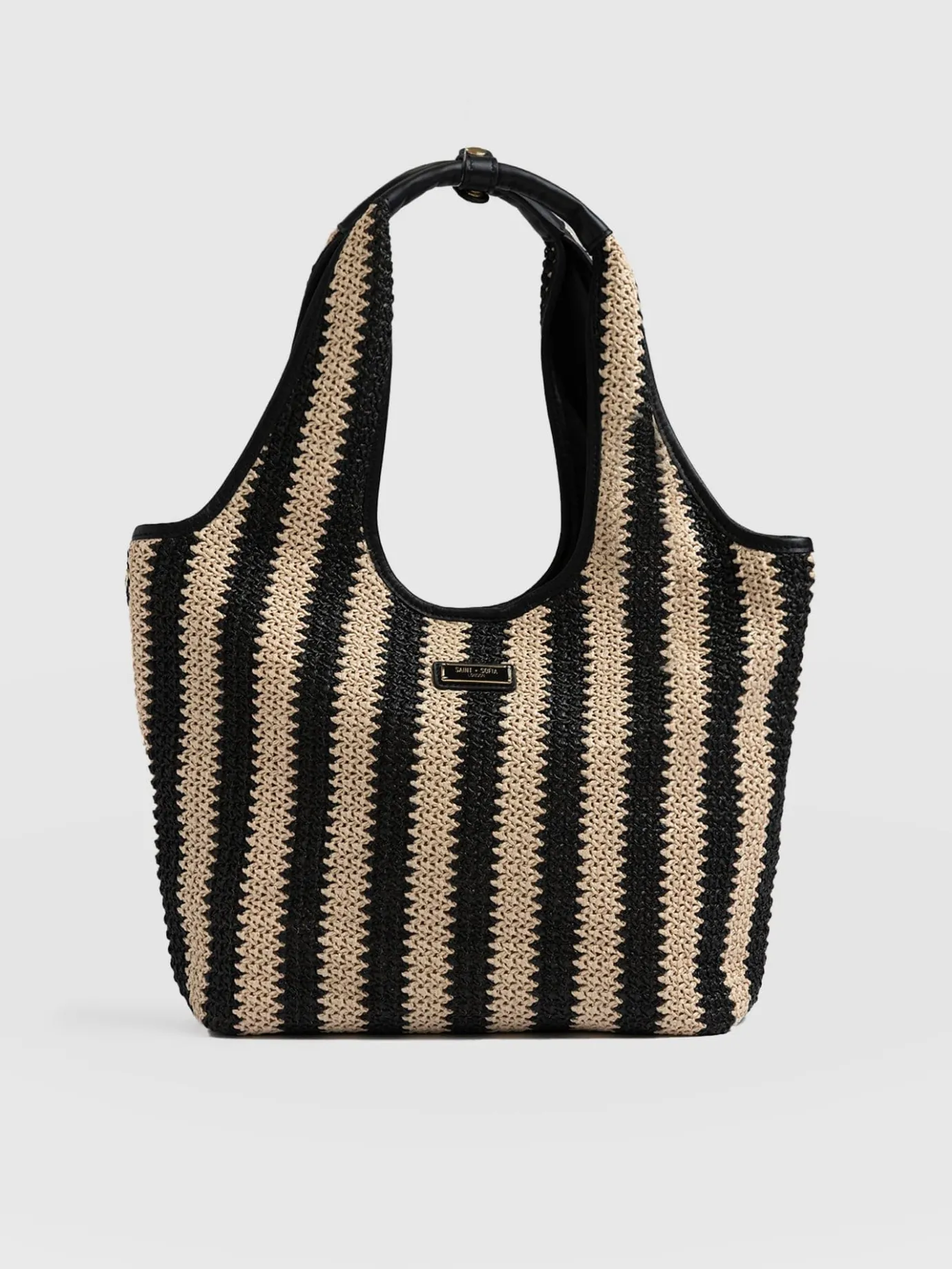 Shoulder Bags|Saint and Sofia Stella Shoulder Tote Bag - Beige/Black Raffia