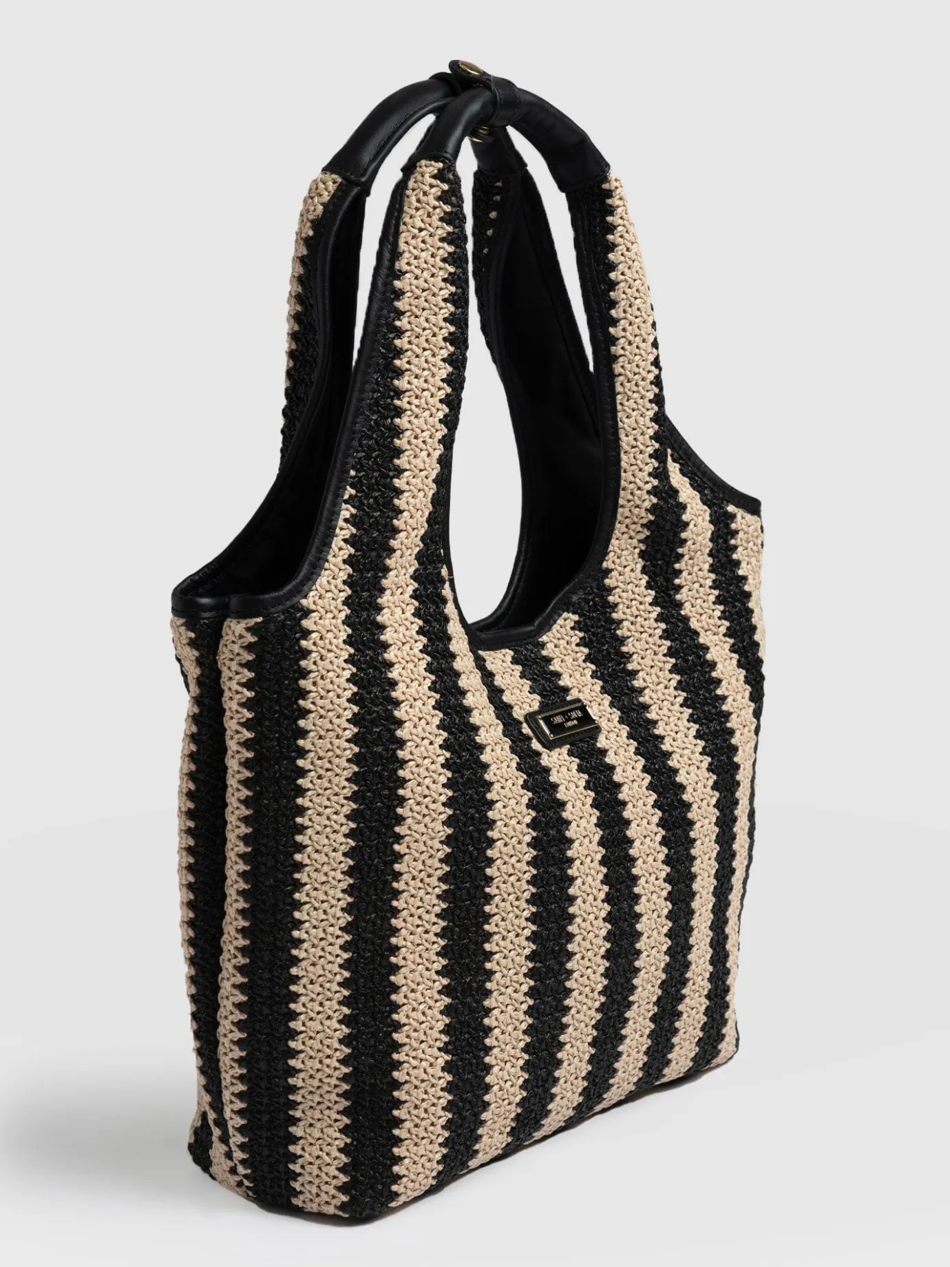 Shoulder Bags|Saint and Sofia Stella Shoulder Tote Bag - Beige/Black Raffia