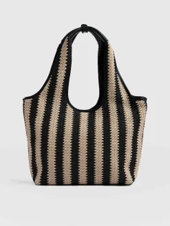Shoulder Bags|Saint and Sofia Stella Shoulder Tote Bag - Beige/Black Raffia