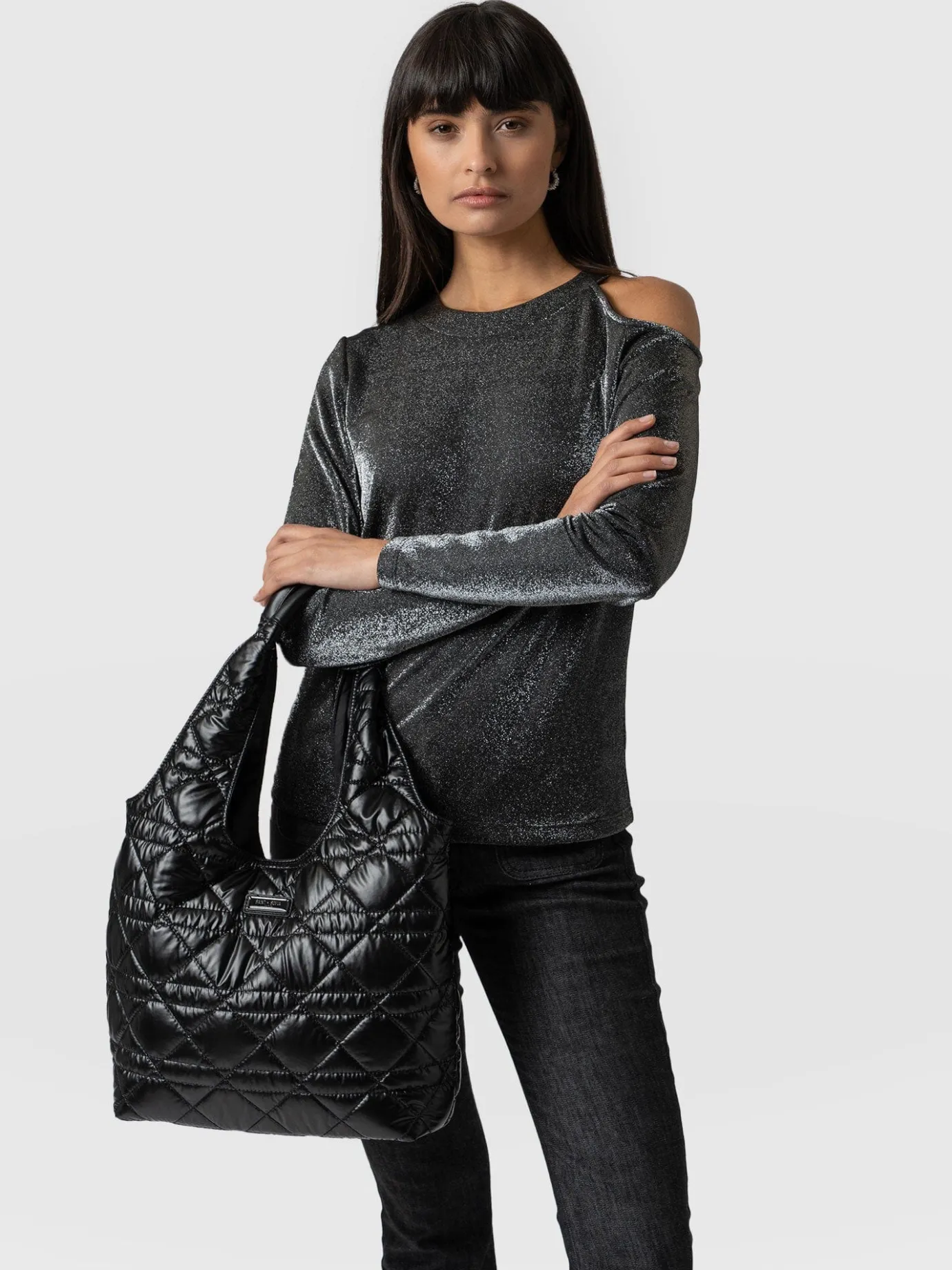 Shoulder Bags|Tote Bags|Saint and Sofia Stella Shoulder Tote Bag - Gloss Black