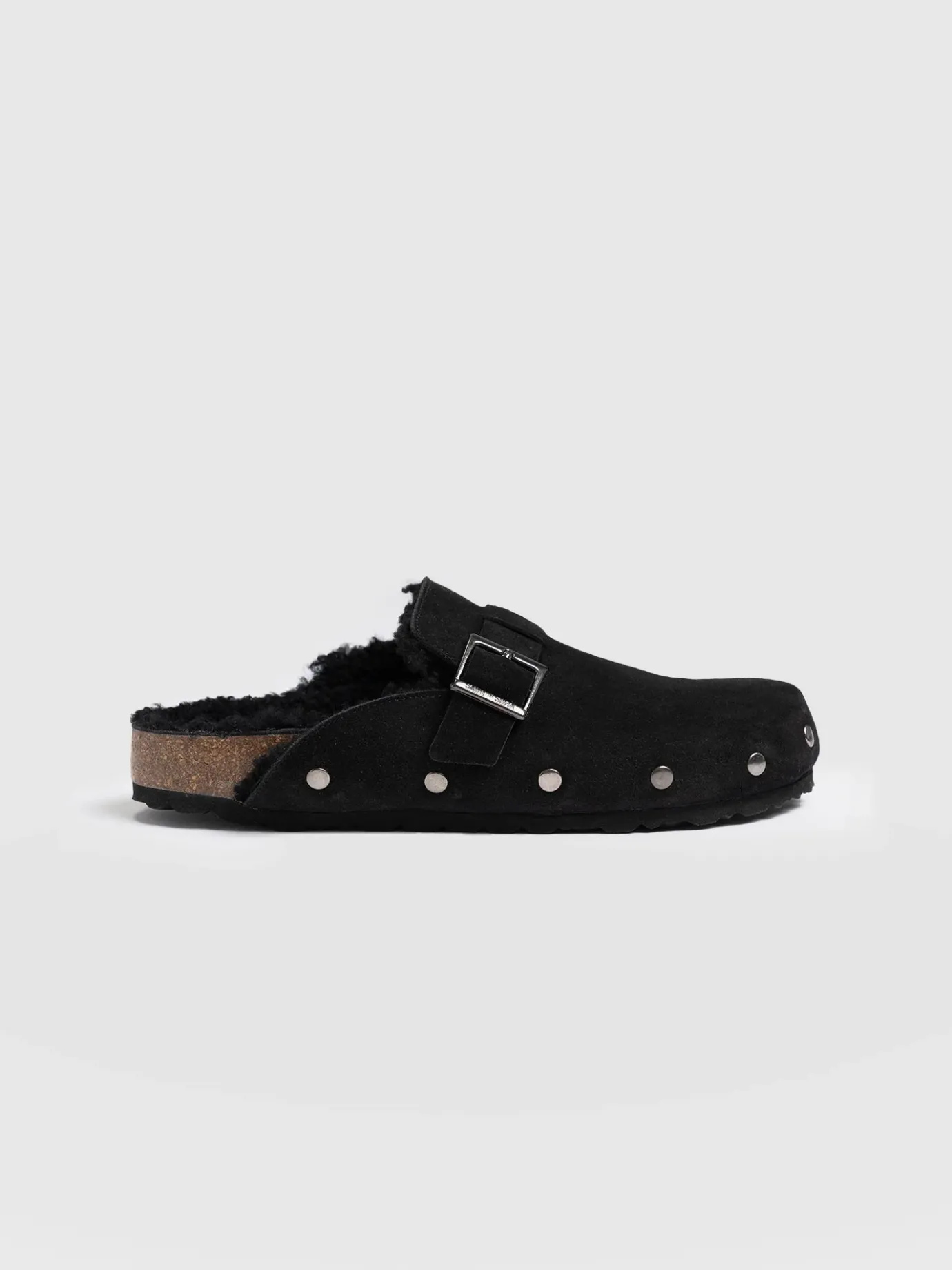 Clogs & Slides|Shoes|Saint and Sofia Studded Clogs - Black Shearling