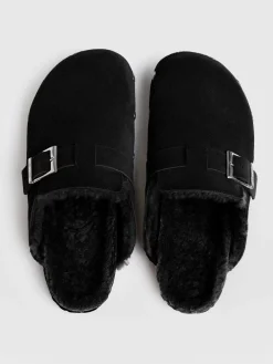 Clogs & Slides|Shoes|Saint and Sofia Studded Clogs - Black Shearling