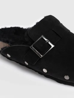 Clogs & Slides|Shoes|Saint and Sofia Studded Clogs - Black Shearling