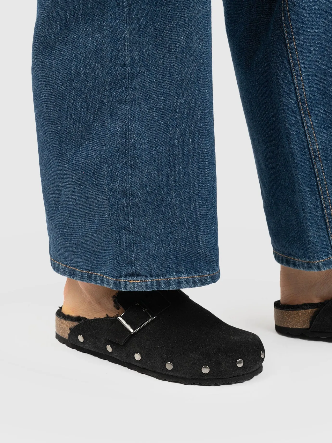 Clogs & Slides|Shoes|Saint and Sofia Studded Clogs - Black Shearling