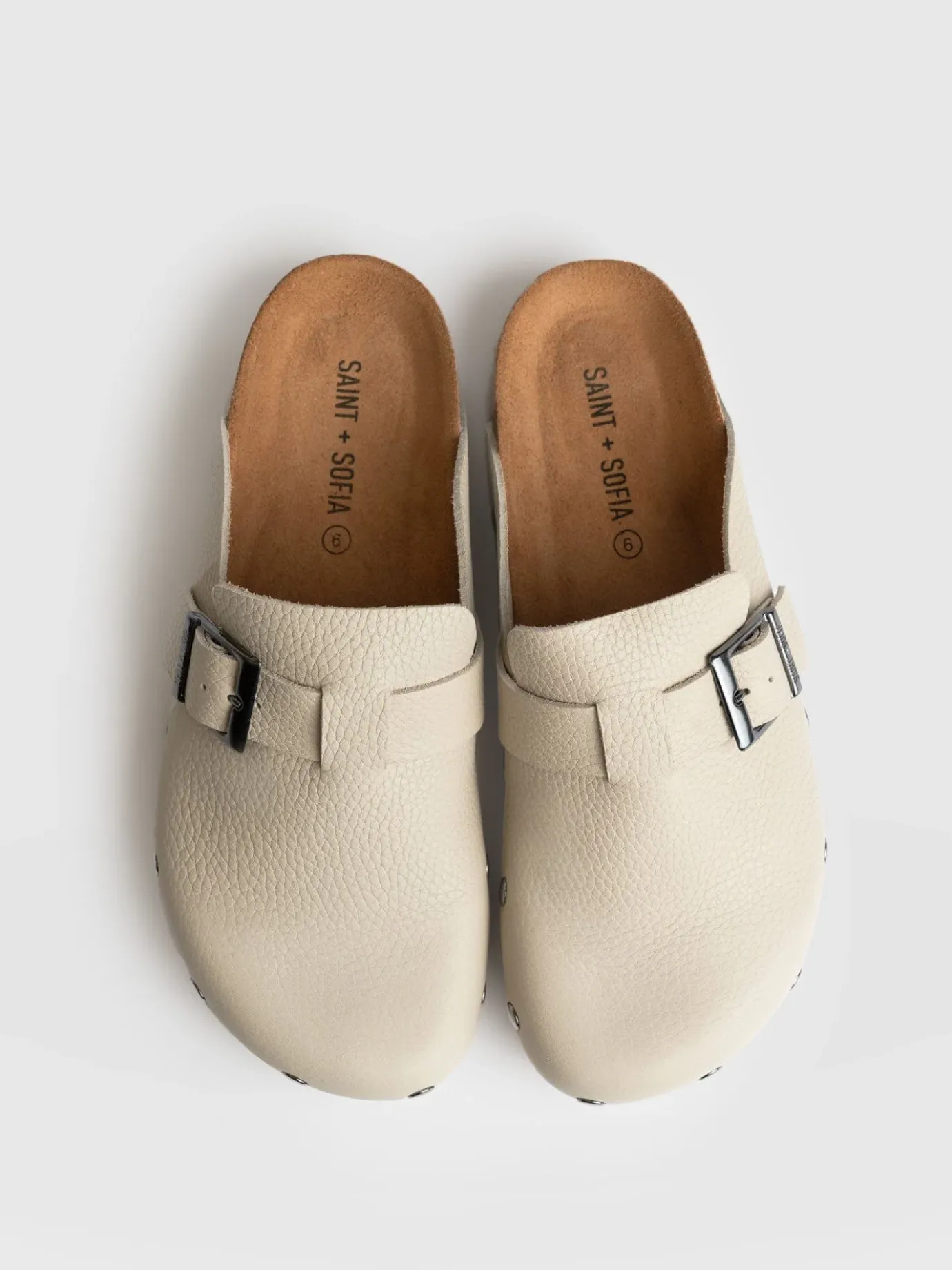 Clogs & Slides|Shoes|Saint and Sofia Studded Clogs - Cream