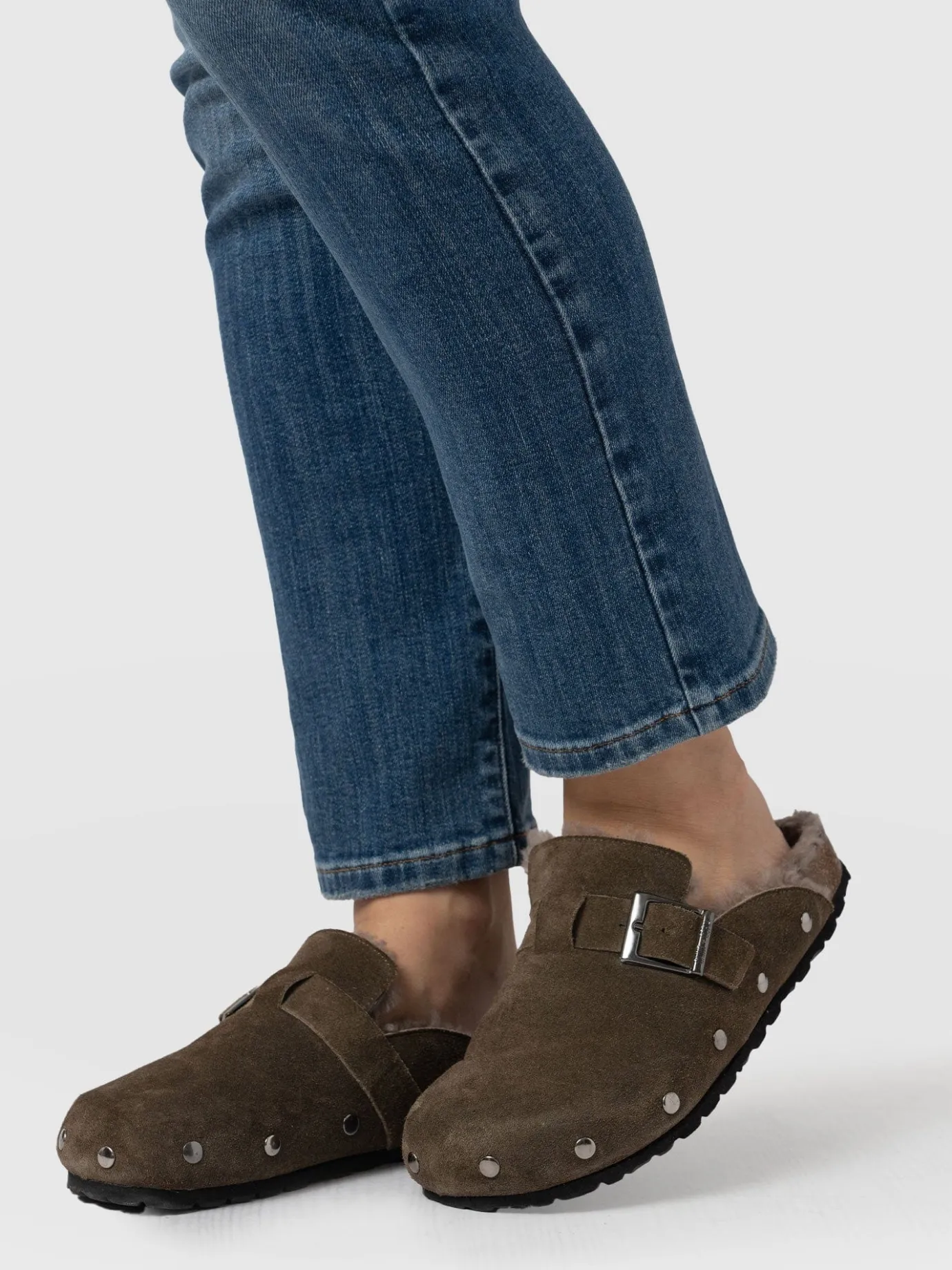 Clogs & Slides|Shoes|Saint and Sofia Studded Clogs - Khaki Shearling