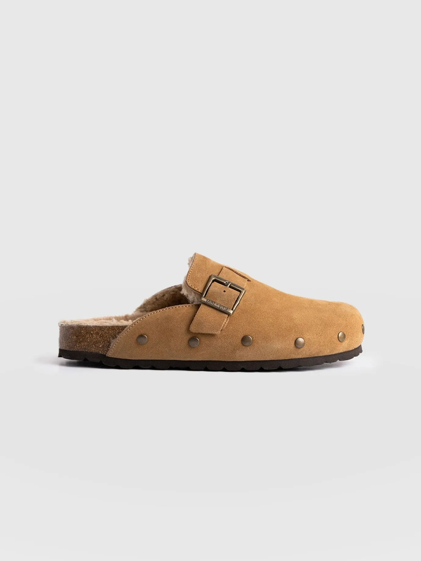 Clogs & Slides|Shoes|Saint and Sofia Studded Clogs - Tan Shearling