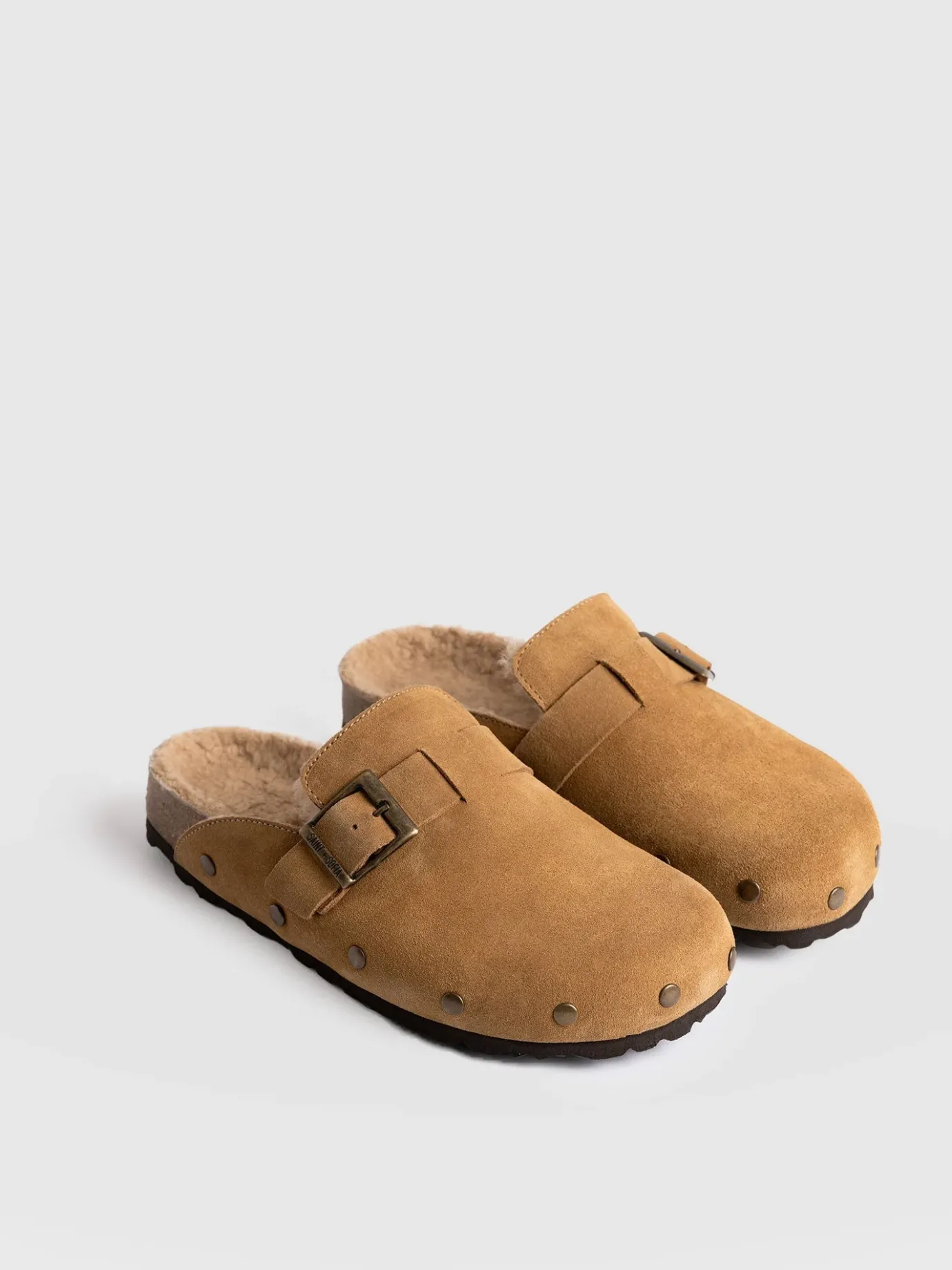 Clogs & Slides|Shoes|Saint and Sofia Studded Clogs - Tan Shearling
