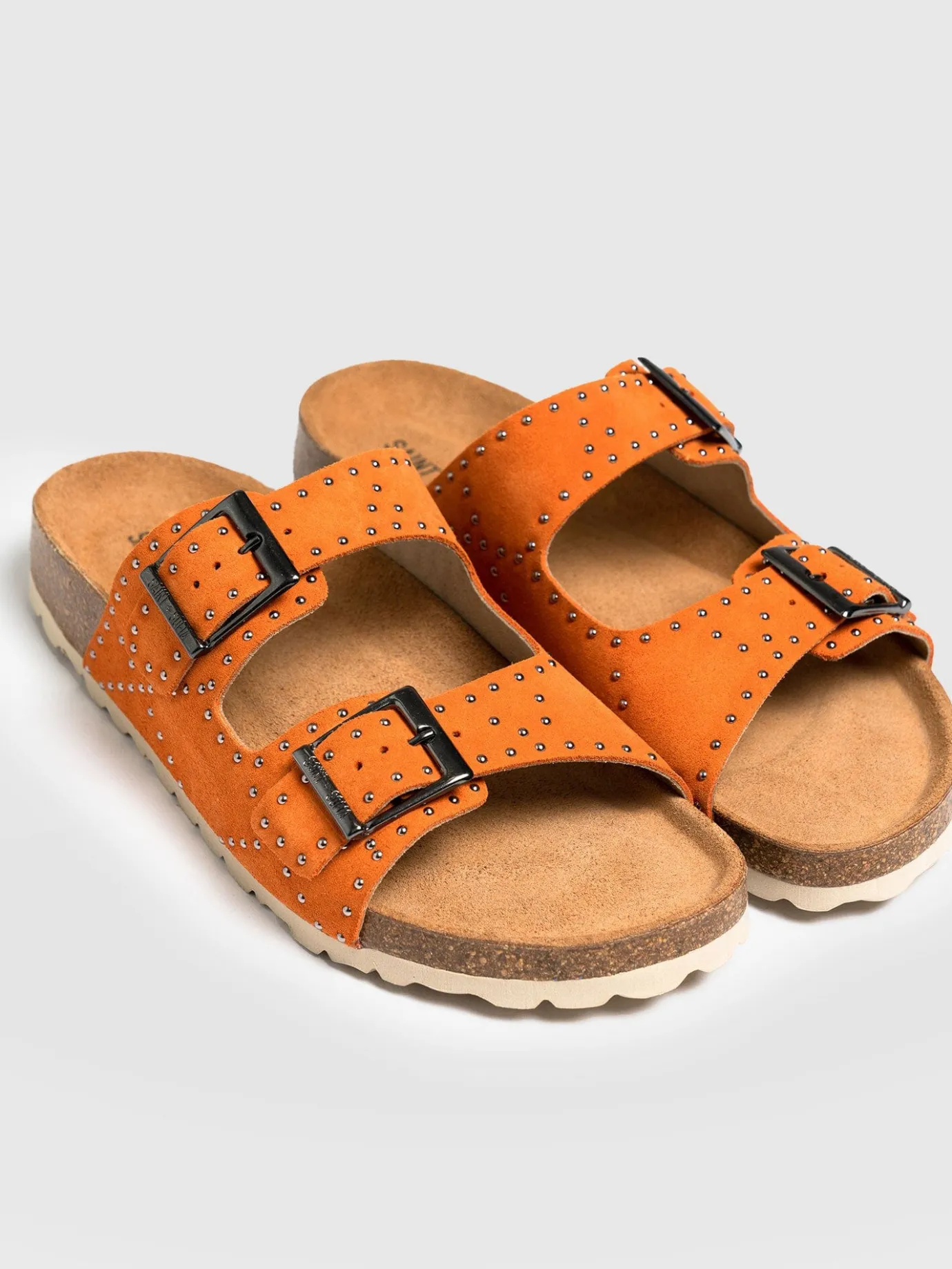 Clogs & Slides|Sandals|Saint and Sofia Studded Sutton Slides - Orange