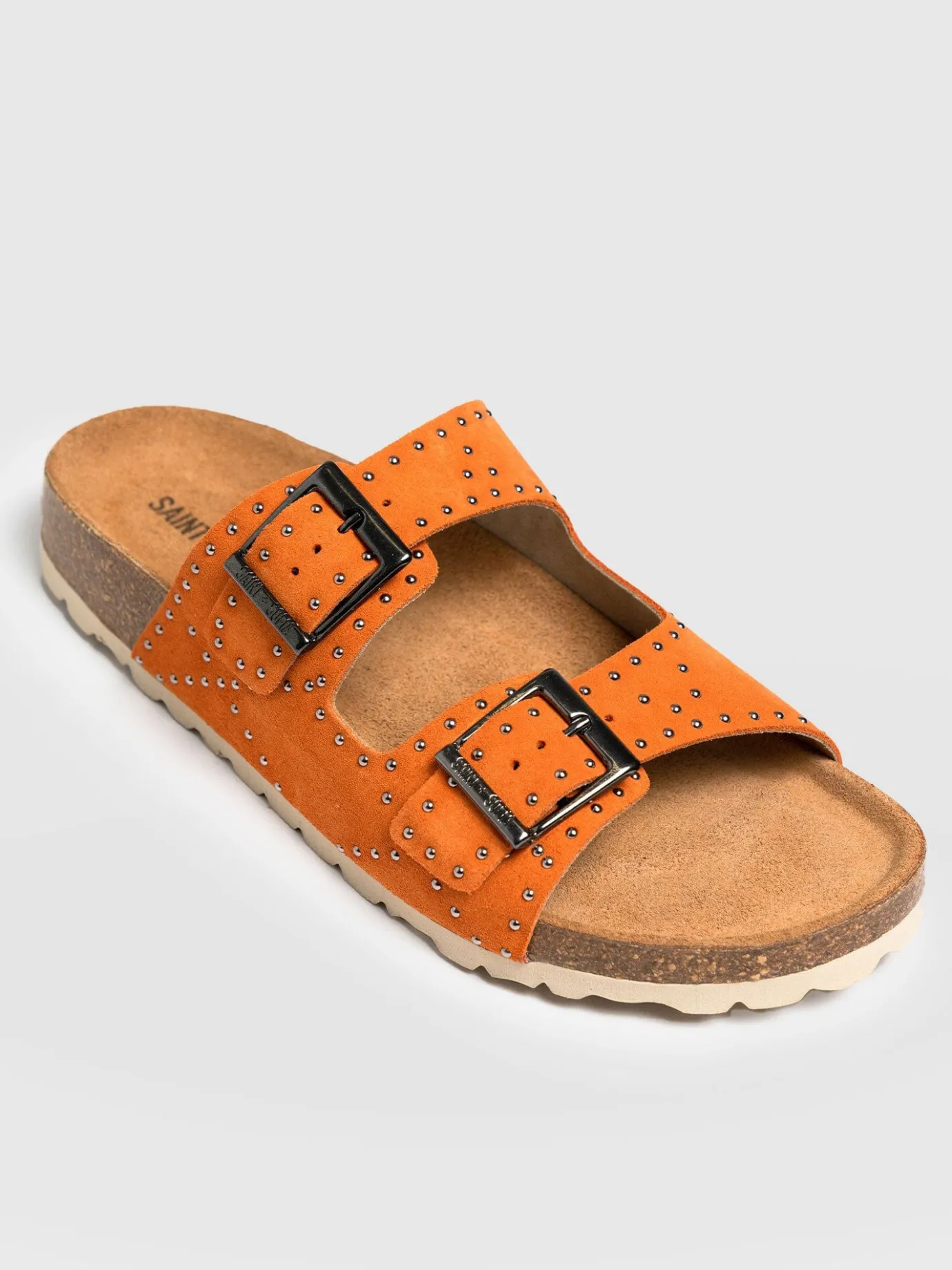 Clogs & Slides|Sandals|Saint and Sofia Studded Sutton Slides - Orange