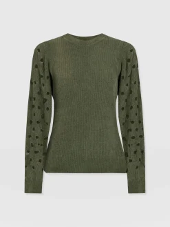 Knitwear|Sweaters|Saint and Sofia Suki Lace Hole Knit - Green