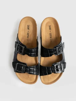 Clogs & Slides|Sandals|Saint and Sofia Sutton Slide - Black Croc Studded
