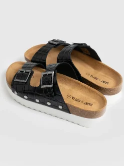 Clogs & Slides|Sandals|Saint and Sofia Sutton Slide - Black Croc Studded