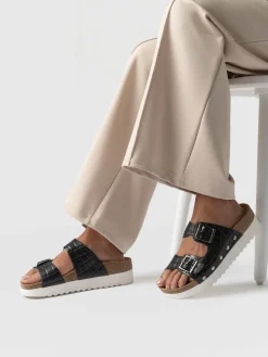 Clogs & Slides|Sandals|Saint and Sofia Sutton Slide - Black Croc Studded
