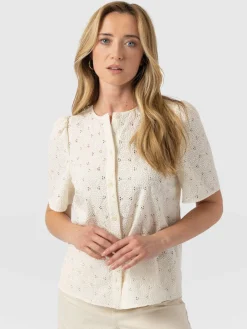 T-shirts & Tanks|Blouses & Shirts|Saint and Sofia Tabitha Short Sleeve Blouse - Cream