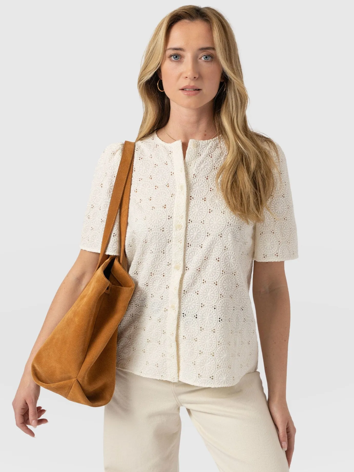 T-shirts & Tanks|Blouses & Shirts|Saint and Sofia Tabitha Short Sleeve Blouse - Cream