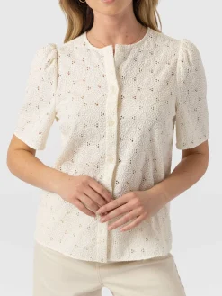 T-shirts & Tanks|Blouses & Shirts|Saint and Sofia Tabitha Short Sleeve Blouse - Cream