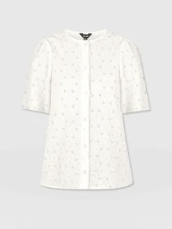 T-shirts & Tanks|Blouses & Shirts|Saint and Sofia Tabitha Short Sleeve Blouse - Cream