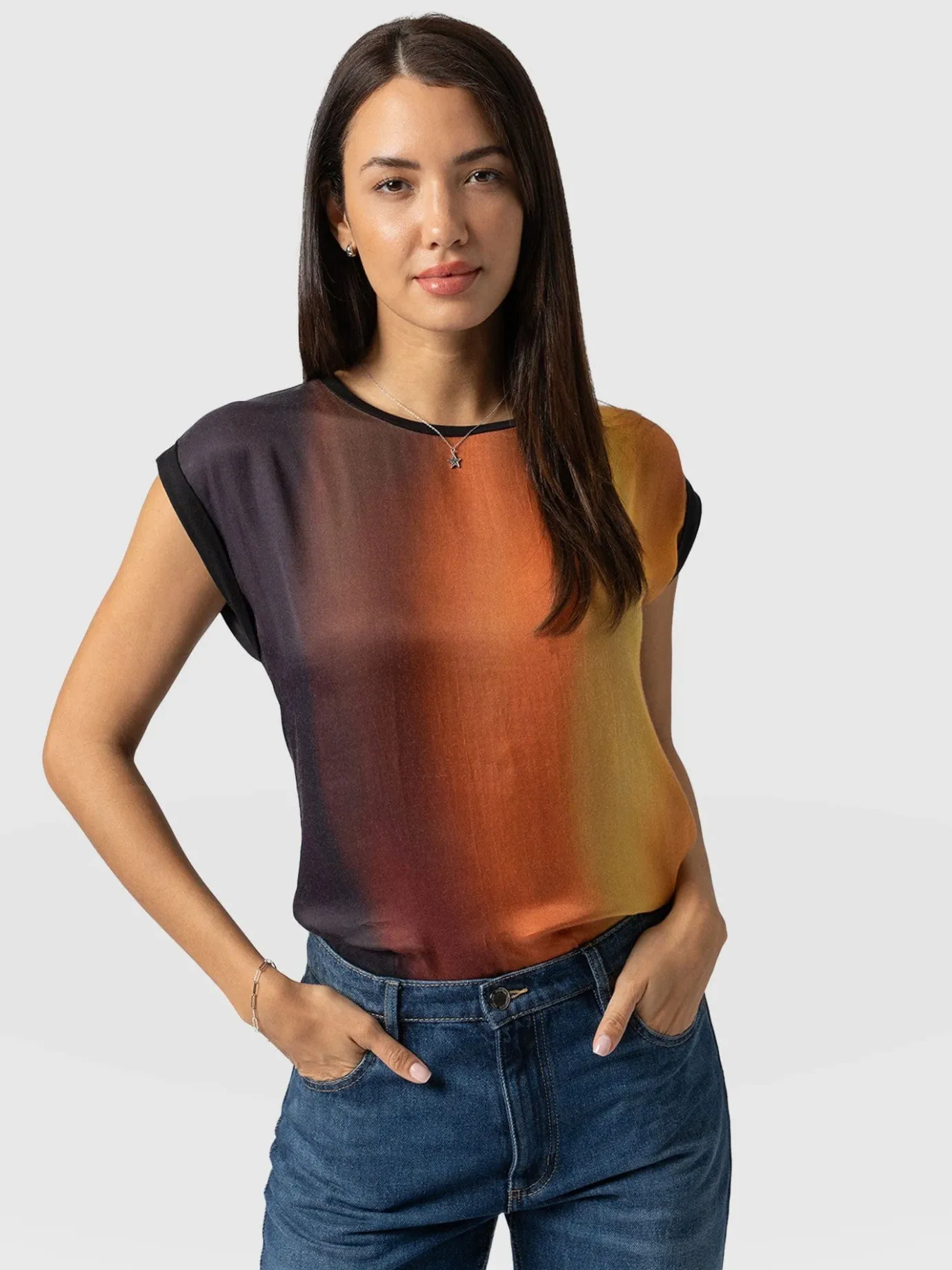 T-shirts & Tanks|Saint and Sofia Turn Up Contrast Tee - Amber Gradient