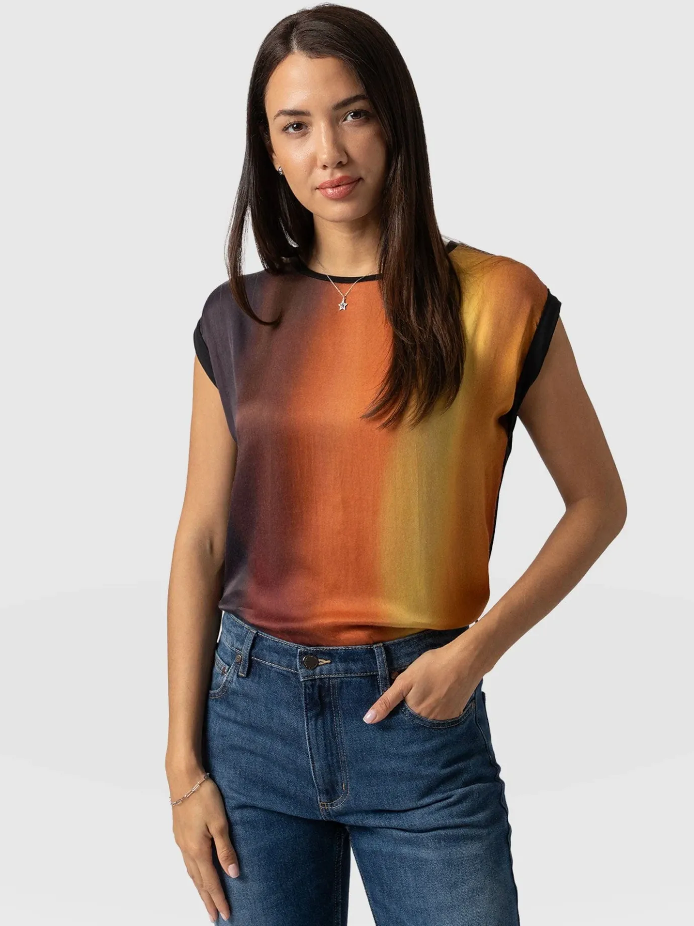 T-shirts & Tanks|Saint and Sofia Turn Up Contrast Tee - Amber Gradient