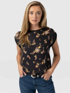T-shirts & Tanks|Saint and Sofia Turn Up Contrast Tee - Black Paisley
