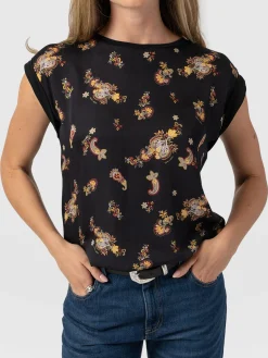 T-shirts & Tanks|Saint and Sofia Turn Up Contrast Tee - Black Paisley