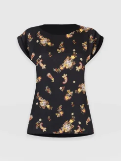 T-shirts & Tanks|Saint and Sofia Turn Up Contrast Tee - Black Paisley