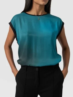 T-shirts & Tanks|Saint and Sofia Turn Up Contrast Tee - Blue Coral