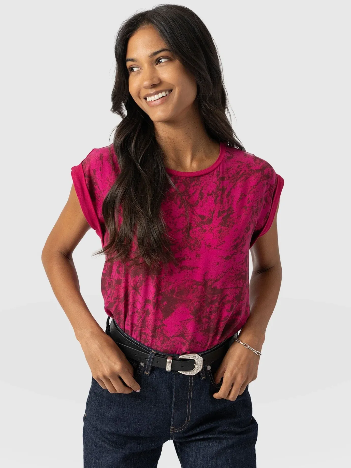 T-shirts & Tanks|Saint and Sofia Turn Up Contrast Tee - Pink Marble