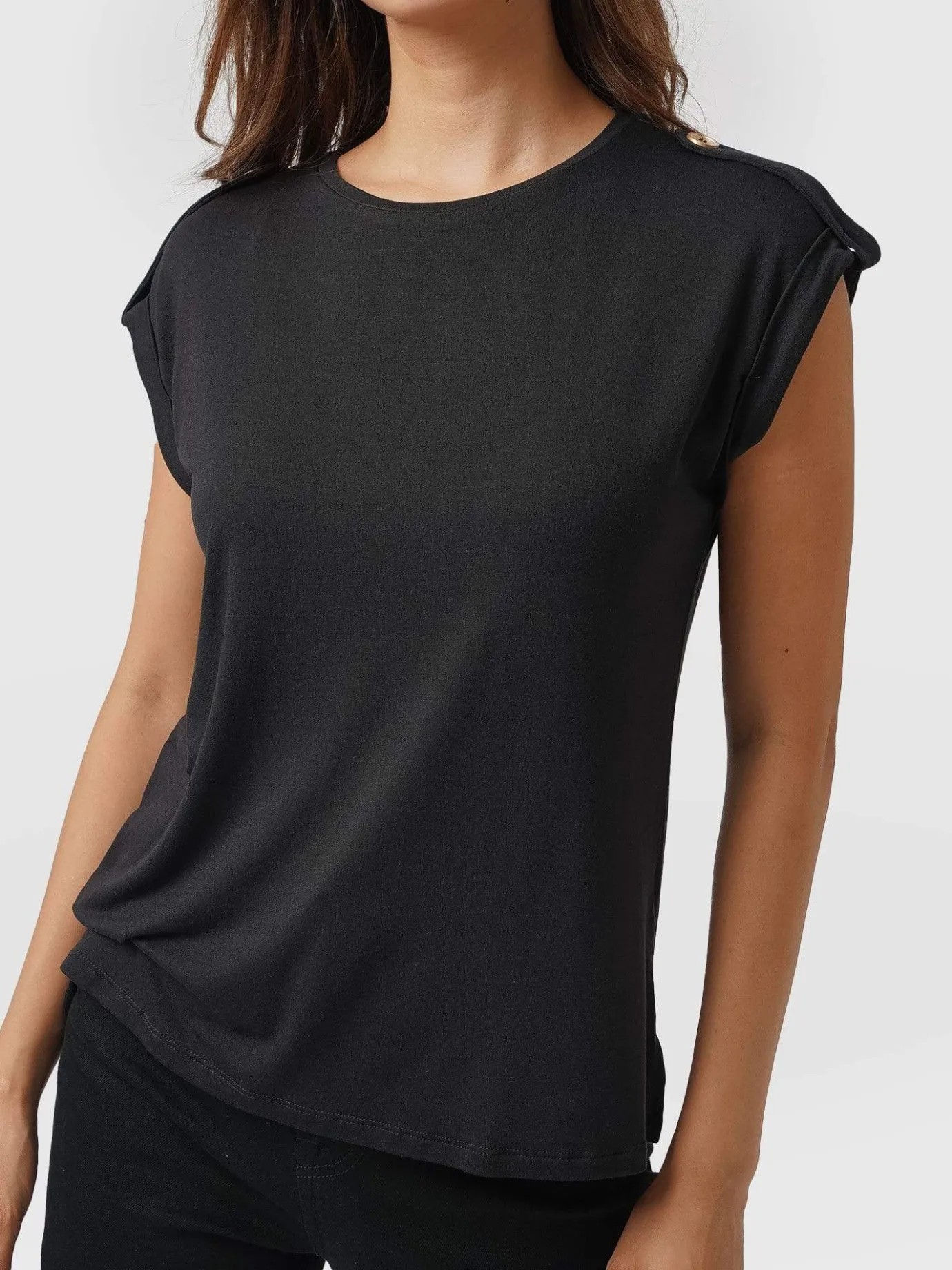 T-shirts & Tanks|Saint and Sofia Turn Up Tee - Black