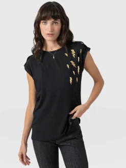 T-shirts & Tanks|Saint and Sofia Turn Up Tee - Black Lightning