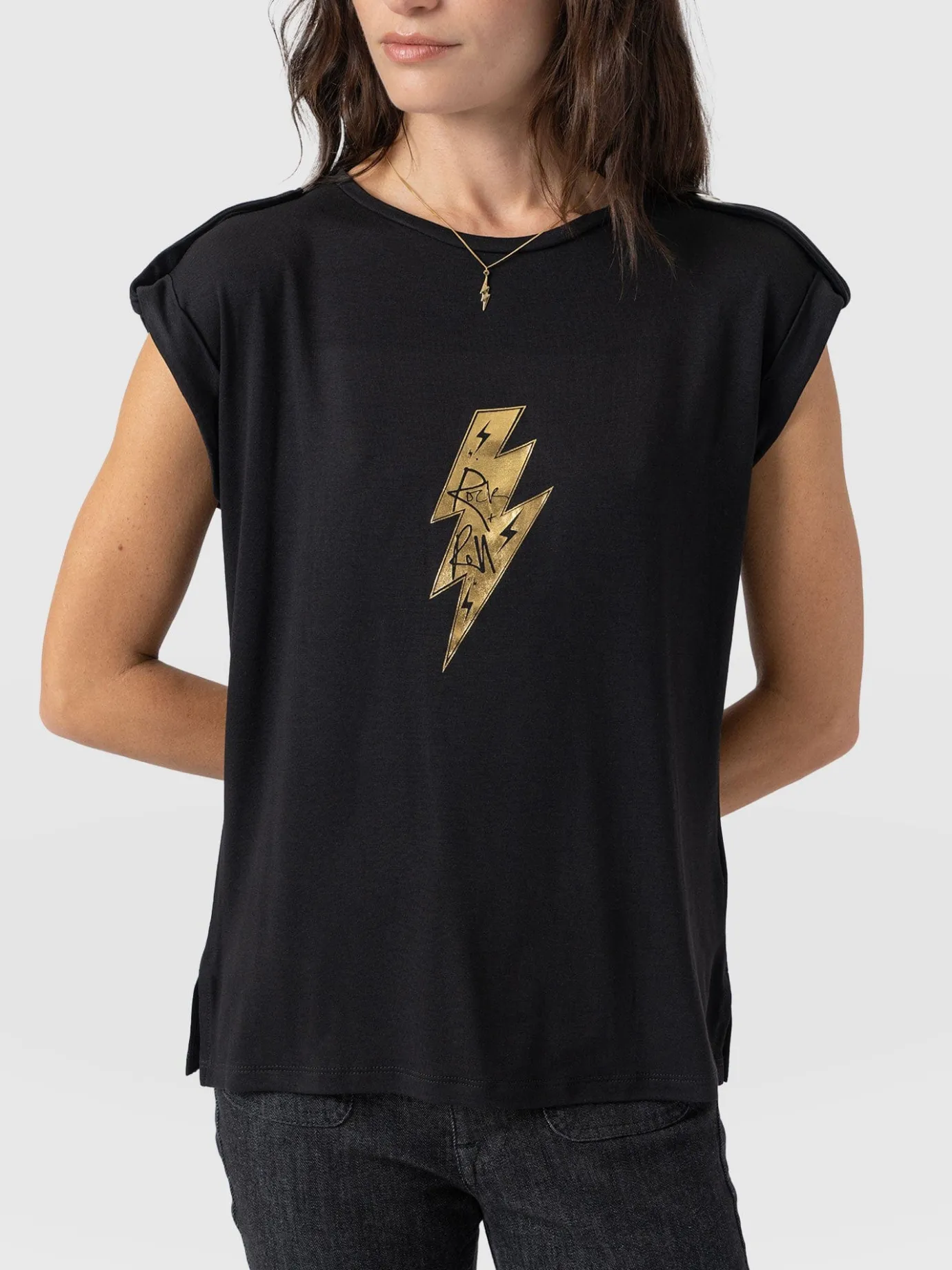 T-shirts & Tanks|Saint and Sofia Turn Up Tee - Black Rock N Roll