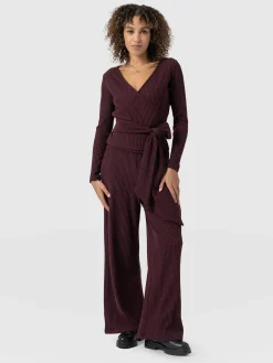 Pants|Saint and Sofia Victory Rib Wide Leg Pant - Burgundy