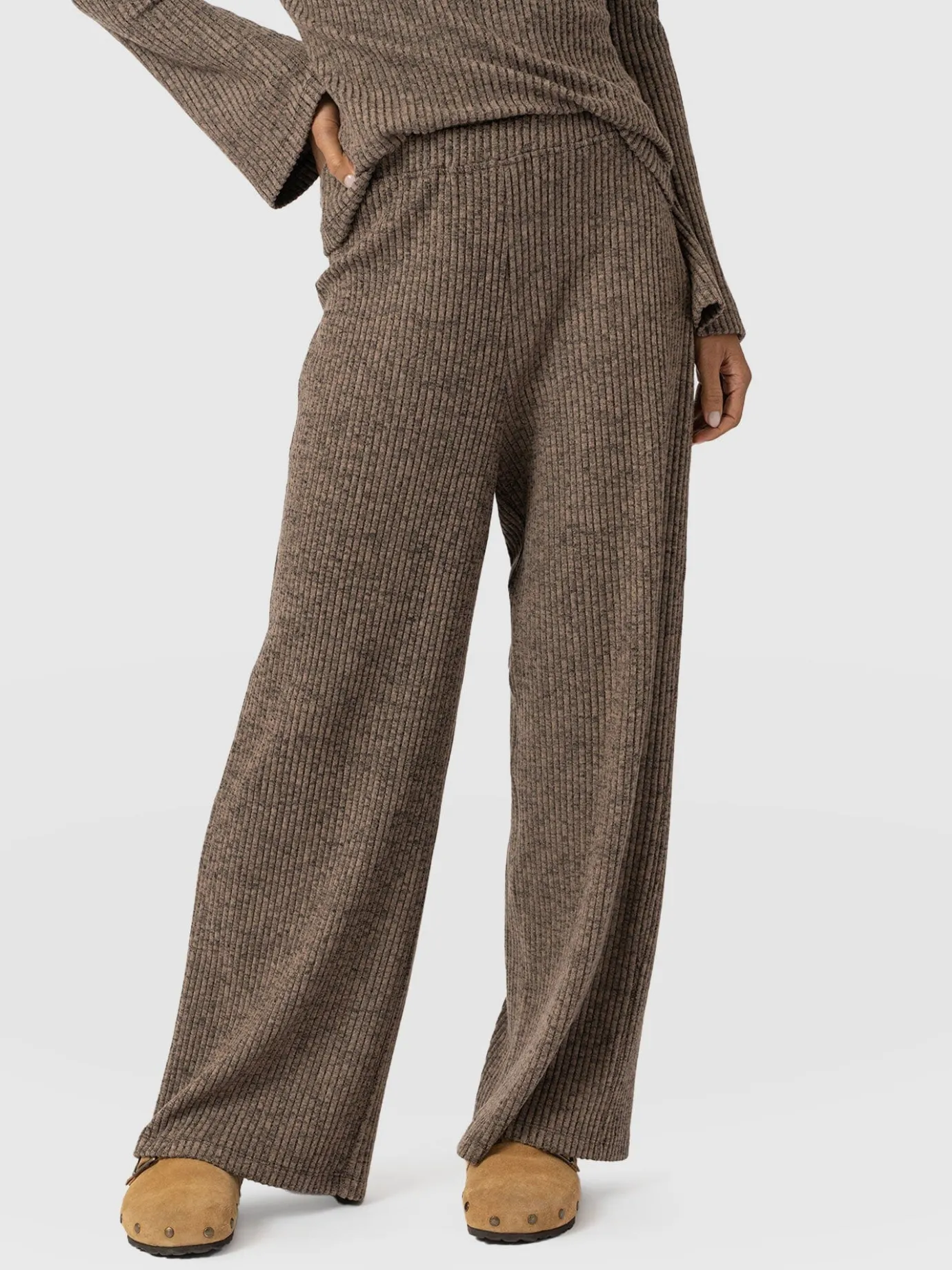 Pants|Saint and Sofia Victory Rib Wide Leg Pant - Beige