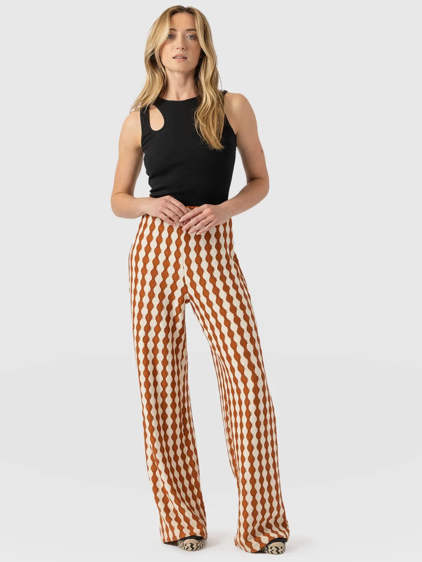 Pants|Saint and Sofia Victory Wide Leg Pant - Brown/Cream