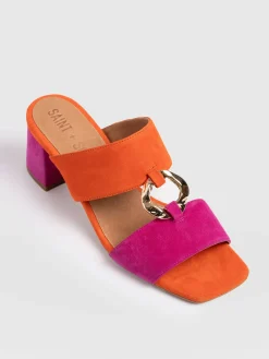 Sandals|Shoes|Saint and Sofia Vivienne Heeled Mules - Pink/Orange