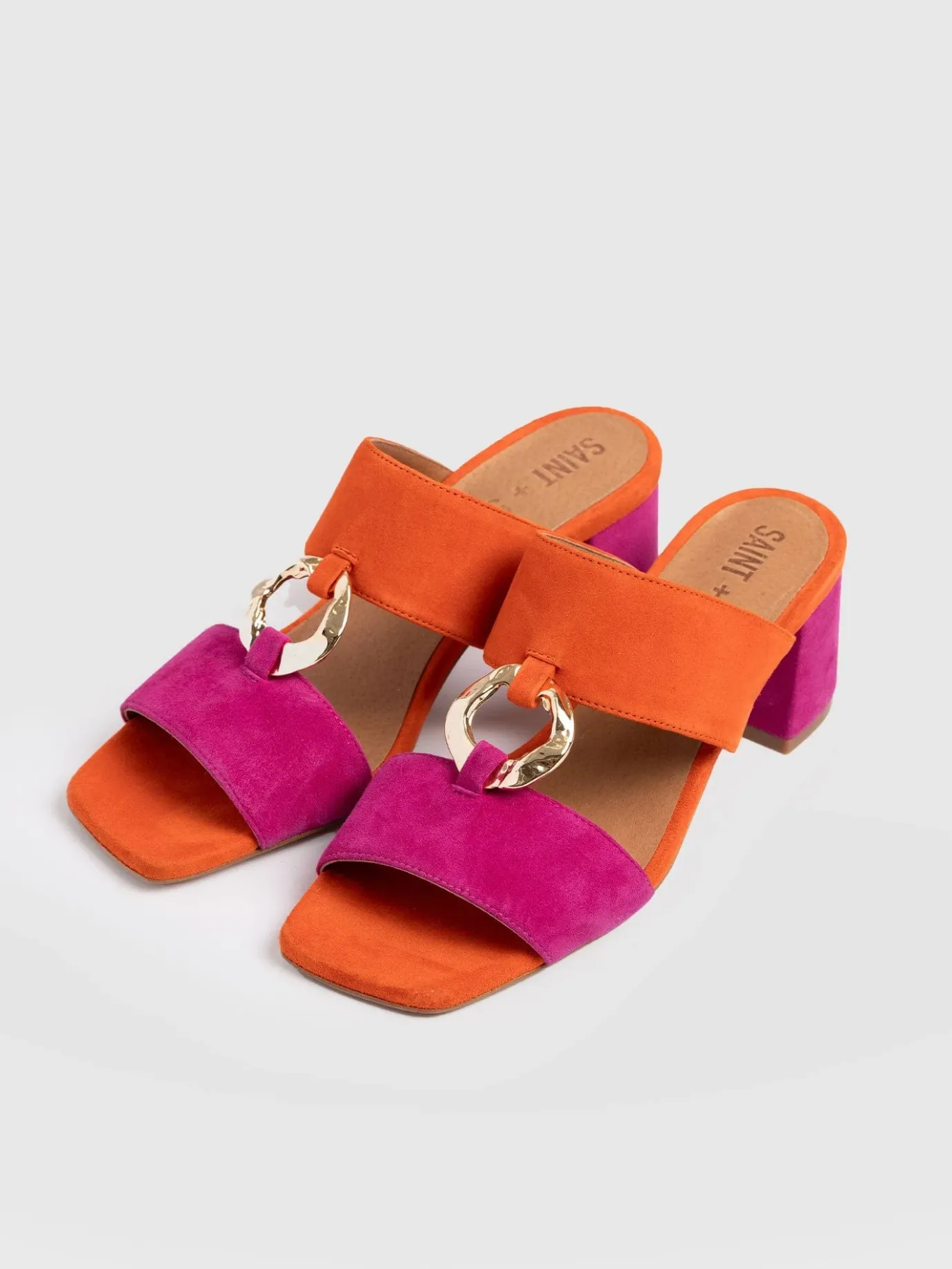 Sandals|Shoes|Saint and Sofia Vivienne Heeled Mules - Pink/Orange