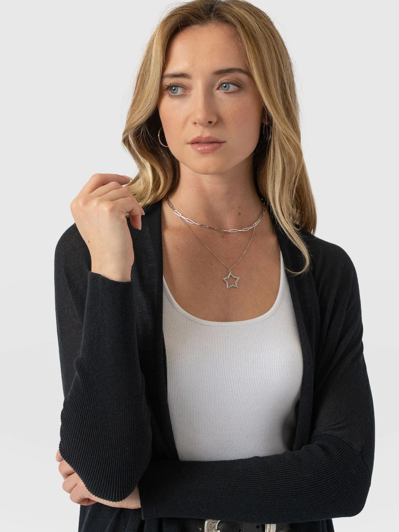 Knitwear|Saint and Sofia Waterfall Cardigan - Black