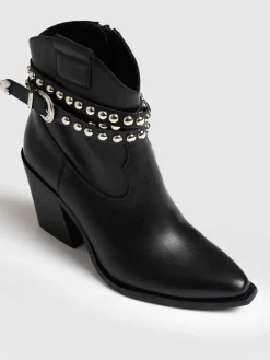 Boots|Shoes|Saint and Sofia Western Studded Boot - Black