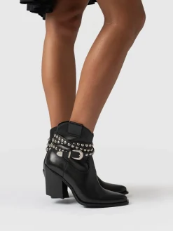 Boots|Shoes|Saint and Sofia Western Studded Boot - Black