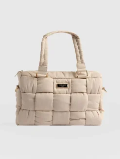 Shoulder Bags|Nylon Bags|Saint and Sofia Woven Duffle Bag - Cream