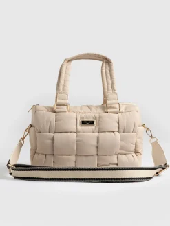 Shoulder Bags|Nylon Bags|Saint and Sofia Woven Duffle Bag - Cream