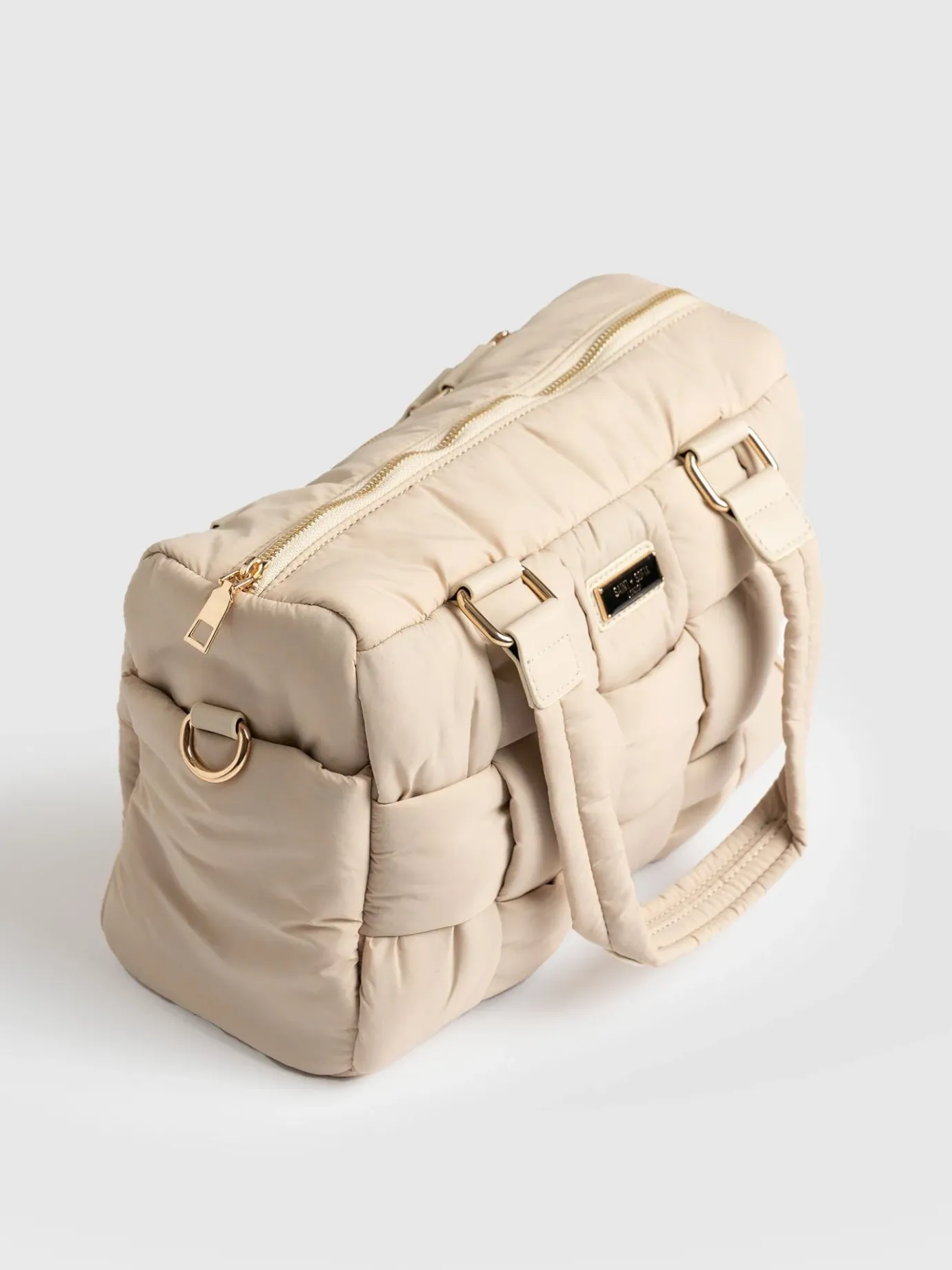 Shoulder Bags|Nylon Bags|Saint and Sofia Woven Duffle Bag - Cream