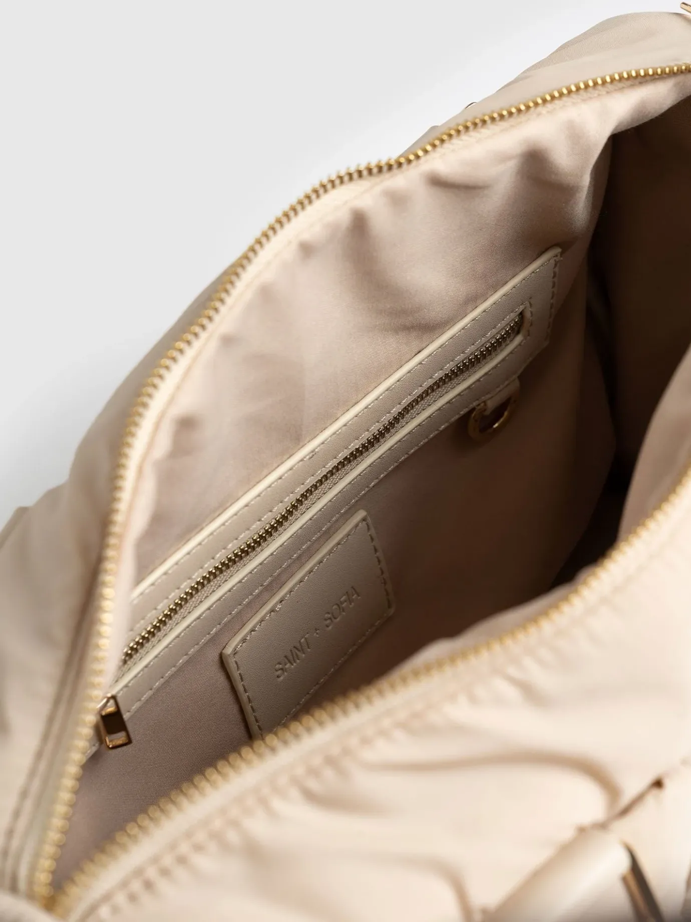 Shoulder Bags|Nylon Bags|Saint and Sofia Woven Duffle Bag - Cream