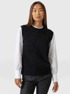 Knitwear|Sweaters|Saint and Sofia Wren Sleeveless Knit - Black